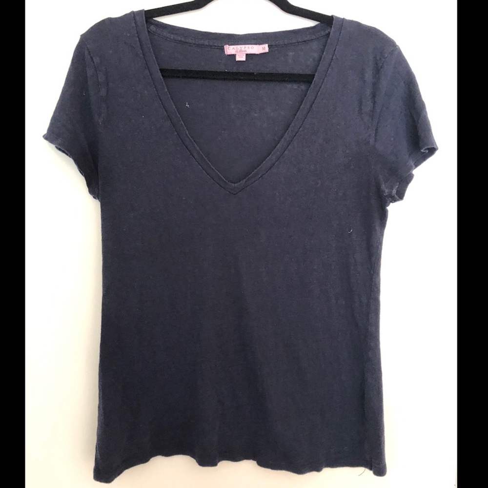 Calypso St. Barth Navy Linen T-shirt - Medium